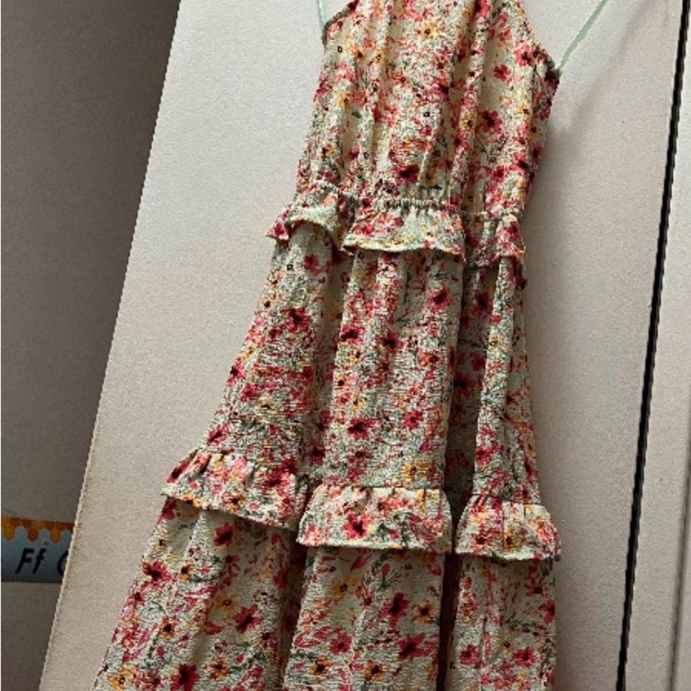 Monteau Floral Ruffle Dress - Cream and Red